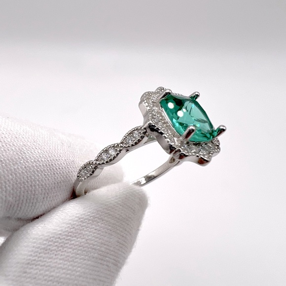 Sterling Silver Simulated Paraiba Tourmaline CZ Ring - Picture 16 of 17